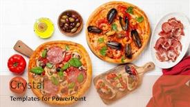  Presentation with italian cuisine - Presentation design having italian-cuisine-pepperoni-and-seafood background and a gold colored foreground