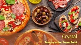 Presentation with italian cuisine - Slides with italian-cuisine-pepperoni-and-seafood background and a red colored foreground