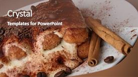  Presentation with tiramisu - Presentation theme enhanced with italian dessert - plate of tiramisu background and a tawny brown colored foreground