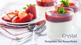  Presentation with strawberries - PPT theme featuring italian-dessert-panna-cotta background and a sky blue colored foreground