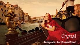  Presentation with venice - Colorful slide deck enhanced with beautiful carnival mask venice italy - beautifiul woman in red cloak backdrop and a wine colored foreground