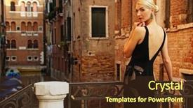  Presentation with bridge - Slides having beautiful woman in black dress on a bridge background and a tawny brown colored foreground