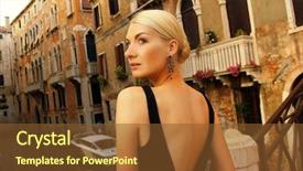  Presentation with lady - Colorful presentation design enhanced with italian fashion - blond lady on a bridge backdrop and a tawny brown colored foreground