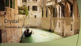  Presentation with canals - Presentation design having oars - gondola travels down the canals background and a coral colored foreground