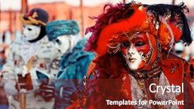  Presentation with venice - Colorful theme enhanced with theatre arts - traditionally dressed venice carnival persons backdrop and a tawny brown colored foreground
