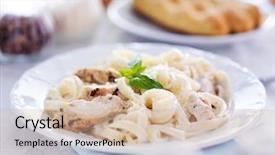  Presentation with grilled chicken - Beautiful presentation theme featuring italian fettuccine alfredo pasta backdrop and a soft green colored foreground