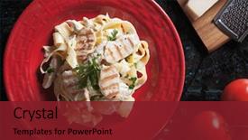  Presentation with grilled chicken - Slide deck with italian fettuccine alfredo pasta background and a tawny brown colored foreground