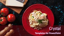  Presentation with grilled chicken - PPT theme featuring italian fettuccine alfredo pasta background and a wine colored foreground