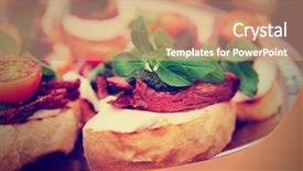  Presentation with sauce - Presentation having soft starter - bruschettas with beefsteak and pesto background and a  colored foreground