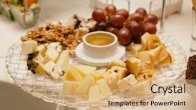 Presentation with banquet - PPT theme having platter with nuts and grape background and a coral colored foreground