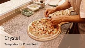  Presentation with pizzeria - Presentation design featuring  background and a  colored foreground