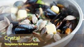  Presentation with clams - Colorful presentation design enhanced with old commercials - clams and mussels fried backdrop and a  colored foreground