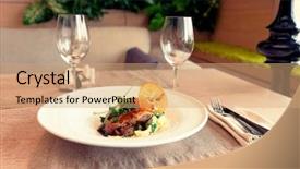  Presentation with restaurant business plan - Audience pleasing presentation theme consisting of fried duck dish on restaurant backdrop and a  colored foreground