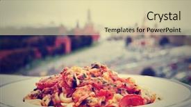  Presentation with pasta restaurant - Audience pleasing presentation consisting of seafood restaurant - fried mussels with pasta moscow backdrop and a soft green colored foreground