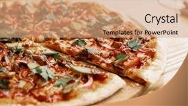  Presentation with hot sauce - Audience pleasing slide set consisting of italian film - meat pizza with hot barbecue backdrop and a coral colored foreground