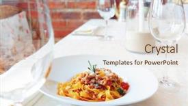  Presentation with pasta restaurant - Slide set consisting of rabbit ragout on restaurant background and a lemonade colored foreground