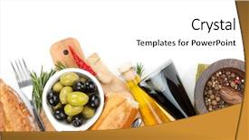  Presentation with italian food - Audience pleasing PPT theme consisting of italian food appetizer of olives bread and spices isolated on white background backdrop and a white colored foreground