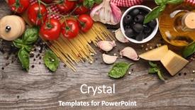  Presentation with italian food - Colorful presentation enhanced with italian food ingredients on wooden backdrop and a gray colored foreground