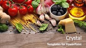  Presentation with italian food - PPT layouts having italian food ingredients on wooden background and a coral colored foreground