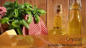  Presentation with italian food - Audience pleasing PPT theme consisting of italian food ingredients on wooden background backdrop and a gold colored foreground