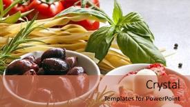  Presentation with italian food - PPT layouts enhanced with italian food ingredients over slate side view selective focus background and a coral colored foreground