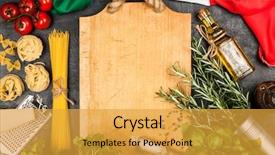  Presentation with italian food - Colorful PPT theme enhanced with italian food ingredients backdrop and a gold colored foreground