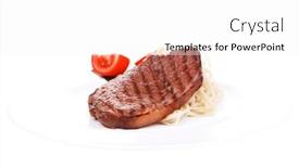  Presentation with italian food - Amazing presentation design having italian food pasta with tomato on basil and roasted sirloin beef steak on plate isolated over white background backdrop and a white colored foreground