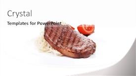  Presentation with italian food - Audience pleasing PPT layouts consisting of italian food pasta with tomato on basil and roasted sirloin beef steak on plate isolated over white background backdrop and a white colored foreground