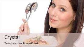 Presentation with italian food - PPT theme consisting of healthy woman eat spaghetti background and a lemonade colored foreground