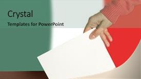  Presentation with italy - Slides having italian government - hand with ballot and box background and a ocean colored foreground