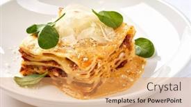  Presentation with white plate - PPT theme enhanced with italian-lasagna-on-the-white background and a yellow colored foreground