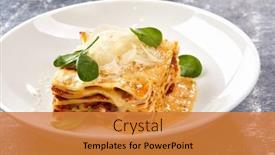  Presentation with white plate - Theme consisting of italian-lasagna-on-the-white background and a gold colored foreground