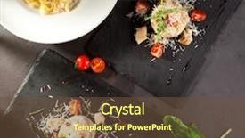  Presentation with main course - Slides with italian main course pasta and risotto on black slate background background and a tawny brown colored foreground