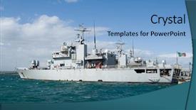  Presentation with ship boat and sea - Presentation theme with italian military ship mooring background and a light blue colored foreground