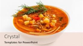  Presentation with soup - Presentation theme with italian-minestrone-soup-on-white background and a coral colored foreground