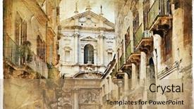  Presentation with painting old - Slide deck featuring italian old town streets- lecce background and a coral colored foreground