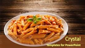  Presentation with penne pasta - Theme consisting of italian pasta - penne with pesto sauce background and a tawny brown colored foreground