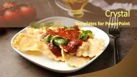  Presentation with pasta sauce - PPT theme consisting of italian pasta - plate of ravioli with tomato background and a tawny brown colored foreground