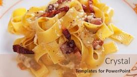  Presentation with pasta sauce - Presentation theme featuring italian pasta carbonara pappardelle with pancetta bacon egg and cheese sauce background and a gold colored foreground