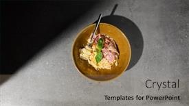  Presentation with history renaissance italian - PPT theme consisting of italian-pasta-carbonara-with-bacon background and a coral colored foreground