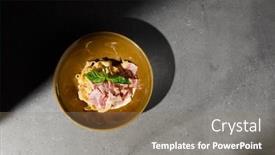  Presentation with pasta sauce - PPT theme enhanced with italian-pasta-carbonara-with-bacon background and a coral colored foreground