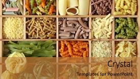  Presentation with blood collection tube production line of - PPT layouts with italian pasta collection in wooden background and a gold colored foreground