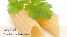  Presentation with penne pasta - Audience pleasing theme consisting of noni leaves - italian pasta isolated on white backdrop and a yellow colored foreground