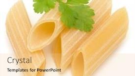  Presentation with penne pasta - Presentation featuring noni leaves - italian pasta isolated on white background and a yellow colored foreground