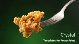  Presentation with dark green - PPT layouts consisting of italian pasta on fork on dark green background background and a tawny brown colored foreground
