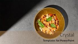  Presentation with mozzarella cheese - Slide deck consisting of italian-pasta-pappardelle-with-tomato background and a gold colored foreground