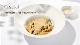  Presentation with penne pasta - Presentation theme featuring italian-pasta-penne-with-chicken background and a  colored foreground
