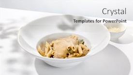  Presentation with penne pasta - Presentation theme featuring italian-pasta-penne-with-chicken background and a  colored foreground