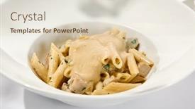  Presentation with penne pasta - PPT theme featuring italian-pasta-penne-with-chicken background and a lemonade colored foreground