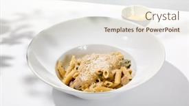 Presentation with penne pasta - PPT theme consisting of italian-pasta-penne-with-chicken background and a sky blue colored foreground